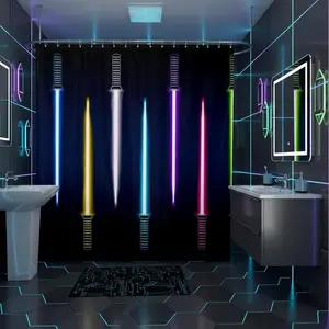 Feelyou Neon-Light Lightsaber Shower Curtain Set, Lightweight Multi-Size Colorful Waterproof Washable Modern Textile Bathroom Decor for Kids