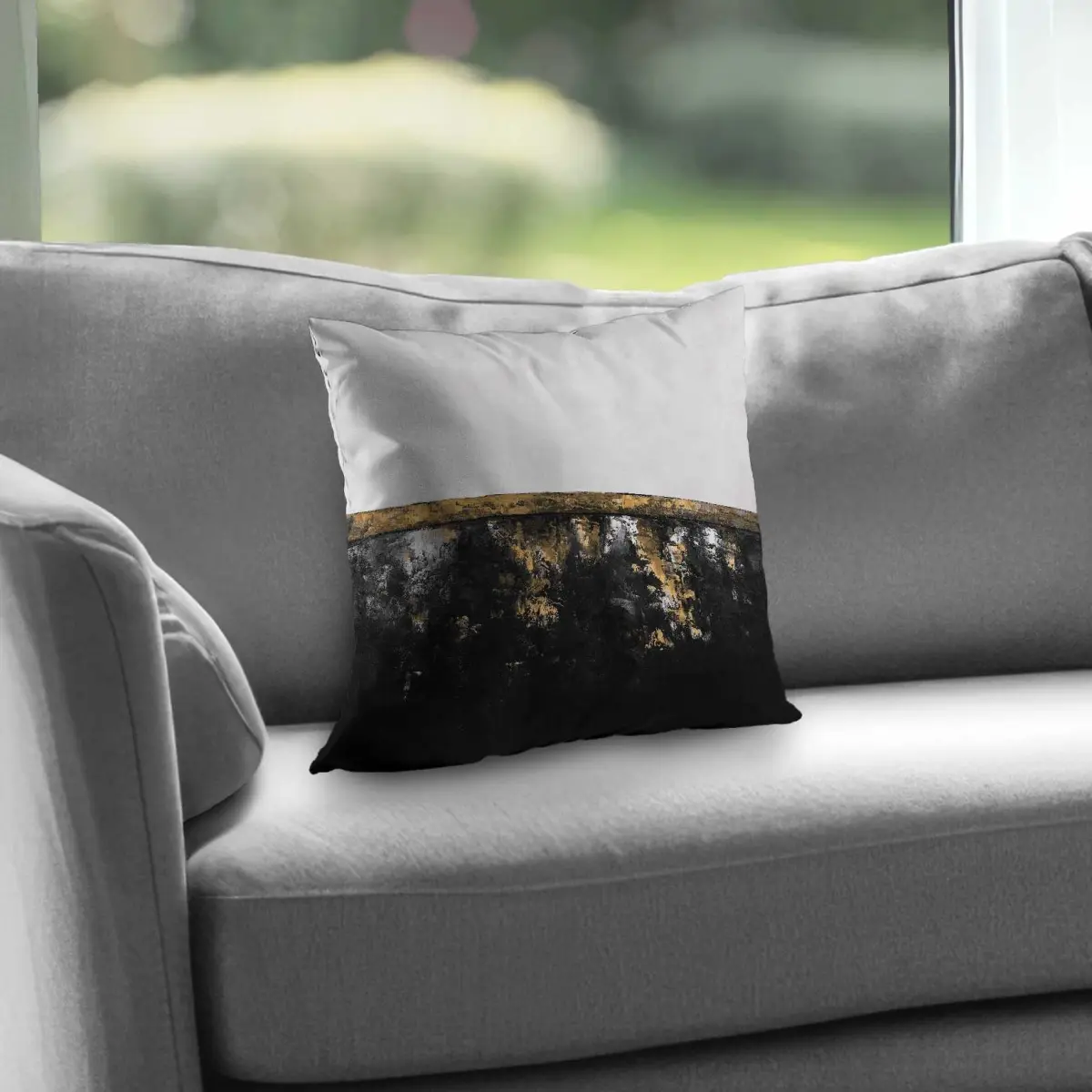 212 MAIN 14x14 in. Industrial Print Twill Weave Metal Gold Decorative Throw Pillow - Modern Abstract Poly Twill Home Accent