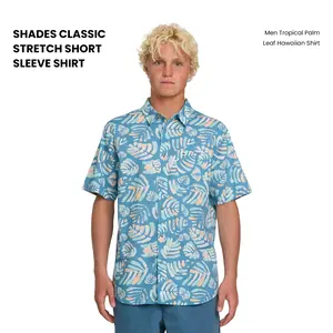 Quiksilver | Shades Classic Stretch Short Sleeve Shirt | Men Tropical Palm Leaf Hawaiian Shirt | Loose Fit & Lightweight & Breathable | Summer Beach Wear