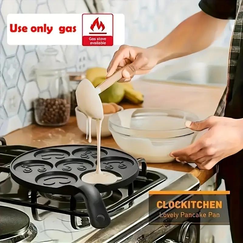 7-hole Non-stick Pancake Pan Egg Frying Pan Mini Detachable Handle Pancake Skillet Non-stick Aluminum Material 7 Unique Smiley Face Designs Easy to Clean Perfect for Kids' Breakfast Smiley Face Egg Pan with Cool-touch Handle