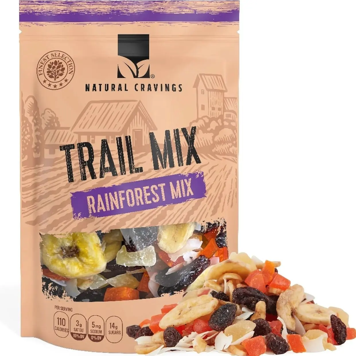Natural Cravings Trail Mix Snack Dried Fruit Mix & Nuts Mix with Chocolate Chips, Peanuts, Cranberries, Raisins, Walnuts, Tropical Fruits (large, Rainforest)