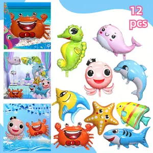 Sea Animal Decoration Kit: Sea Balloons, Octopus Shark Fish Dolphin Hippocampus Crab Scallops Foil Balloons for Baby Shower & Party, Animals Theme Party Decoration