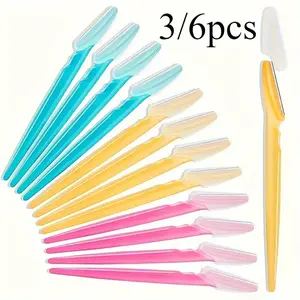 3pcs/6pcs Eyebrow Razor, Hair Trimmer Shaper Shaver And Tough Up Tool, Facial Razor With Safety Cover |   Dermaplaning Razor Tool