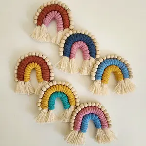 Macrame Rainbow Car Vent Clip with wooden beads