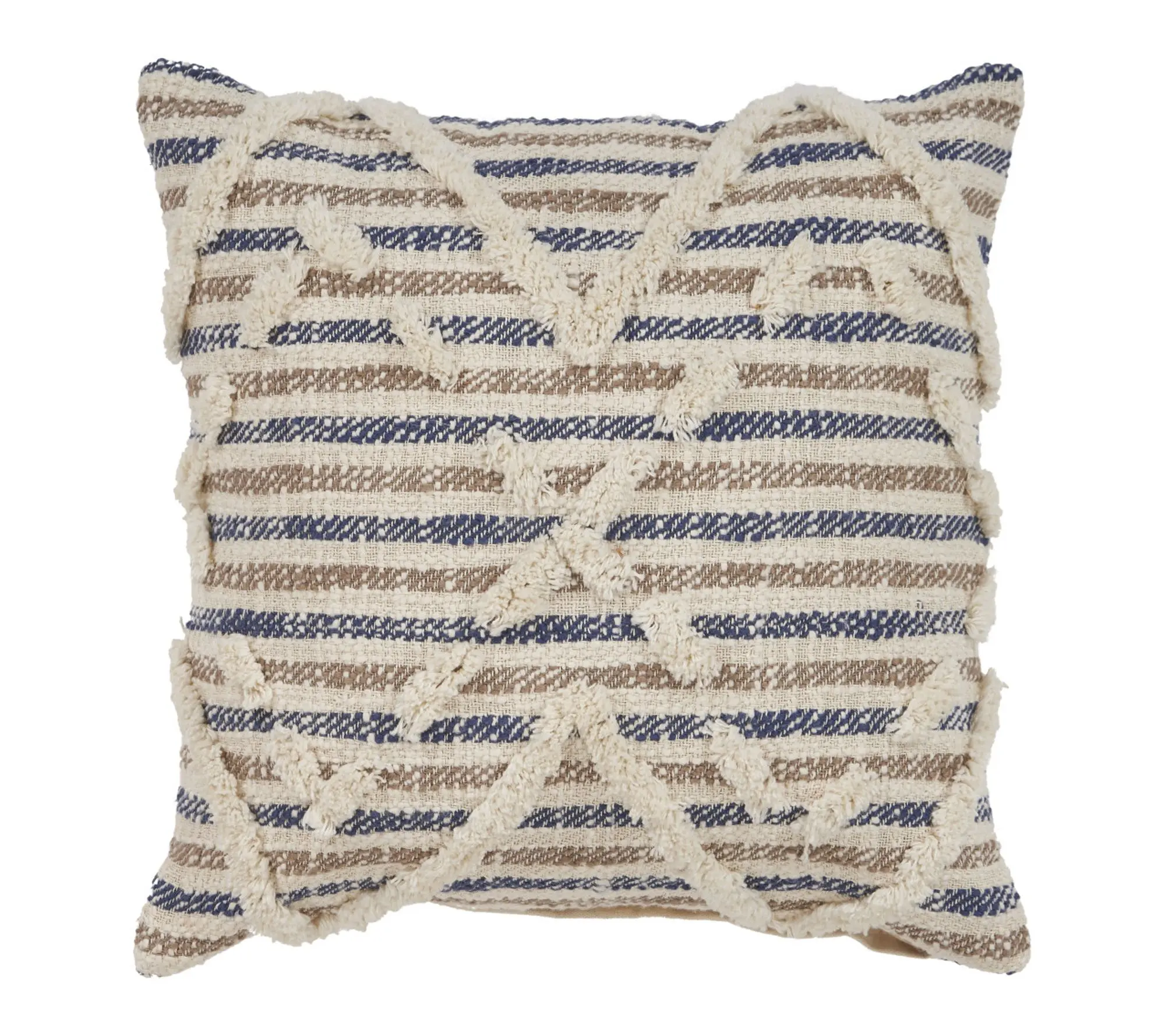 HomeRoots 18" Blue And Beige Cotton Striped Throw Pillow HomeRoots 18" Blue And Beige Cotton Striped Throw Pillow