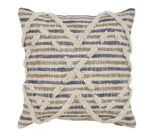 HomeRoots 18" Blue And Beige Cotton Striped Throw Pillow