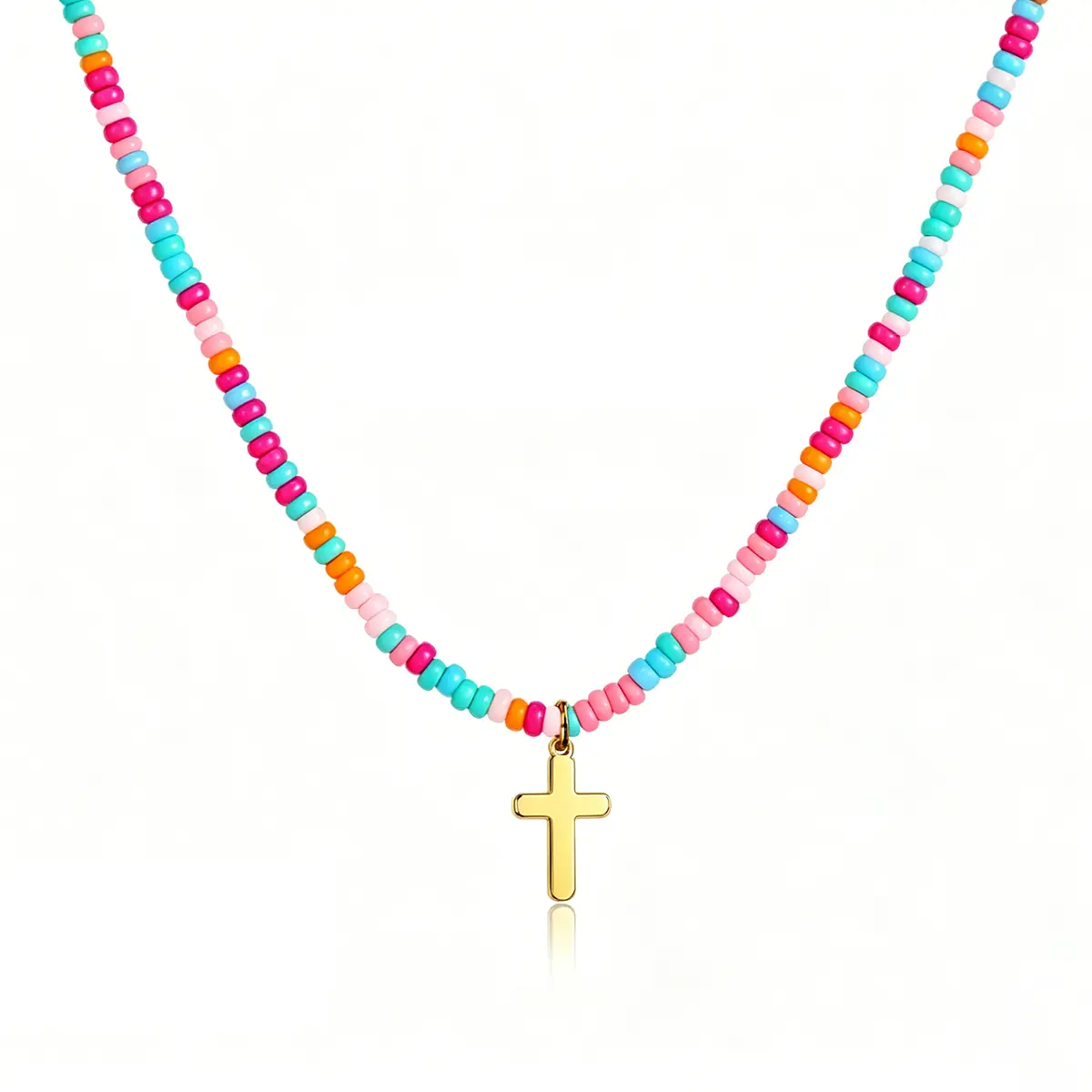 Cross Necklace for Women Trendy - Dainty 14K Gold Plated Colorful Beaded Minimalist Cross Necklace Non Tarnish Waterproof Trendy Cute Simple Small Necklaces Easter Christian Religious Faith Jewelry Gifts