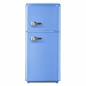Retro Mini Fridge with Freezer, 3.2 Cu. Ft. 2-Door Compact Vintage Refrigerator for Home & Office, Blue, 7-Level Adjustable Thermostat, Adjustable Shelves, Energy-Efficient Quiet Household Appliance