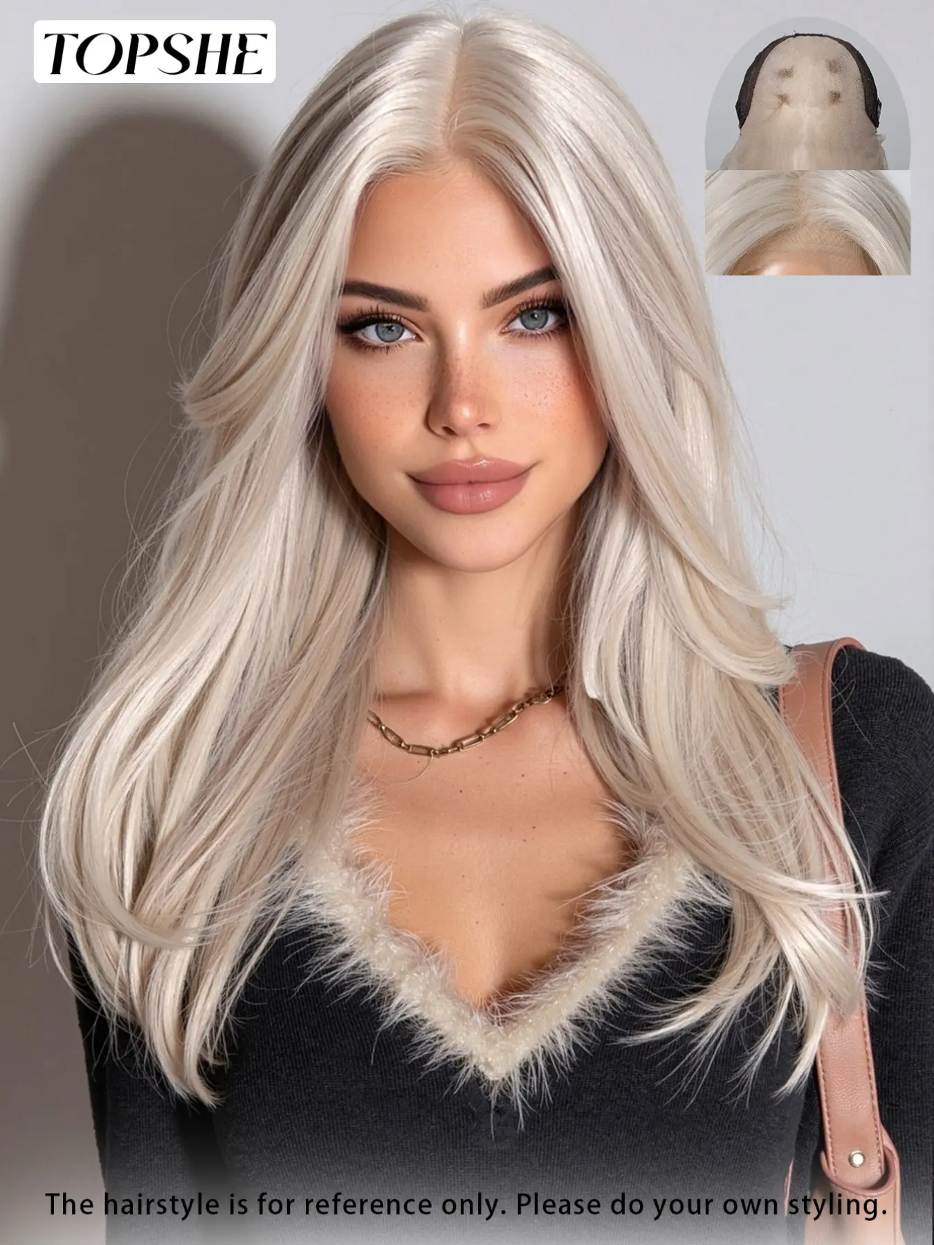 Topshe 13*6 Lace Front Wig, Lace Straight Wigs, Frontal Lace Wig, Long Platinum Fiber Straight Hair, Natural Hairline, Heat Resistant, Comfortable, Lightweight, Easy to Wear