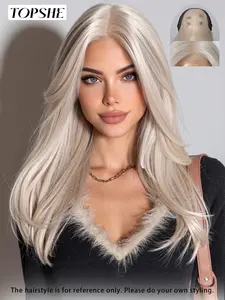 Topshe 13x6 Lace Front Wig, Short Platinum Fiber Straight Hair, Natural Hairline, Heat Resistant, Comfortable, Lightweight, Easy Wear, Lace Closure Wig, Lace Glueless Wig