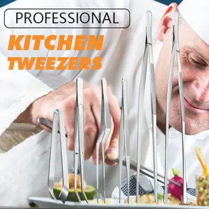 6Pcs Cooking Tweezer Tongs Set Stainless Steel Mini Tongs Professional Chef Tweezers For Cooking Repairing Seafood Barbecue Kitchen Stuff Cooking Tool