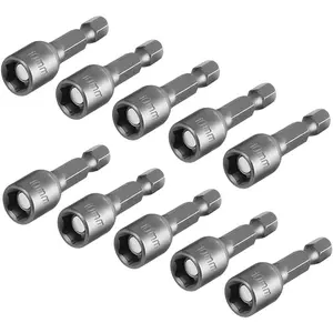 10pcs 10mm/3/8" Magnetic Nut Driver Set - 2"/48mm Length, 1/4-Inch Hex Drive Drill Bit for Impact Drill, Metric Nut Setter Socket Wrench Accessory for Power Tools