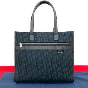 Pre-owned Dior Canvas Tote Bags Christian Oblique Leather Tote Bag