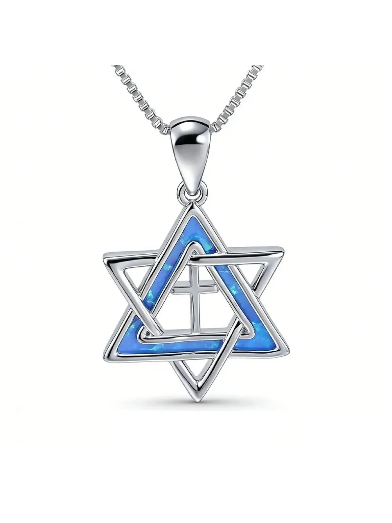 Star of David Cross Opal Pendant Spiritual Jewelry Iridescent Blue Opal,Perfect for Christmas/Hanukkah Faithful Gift Men & Women