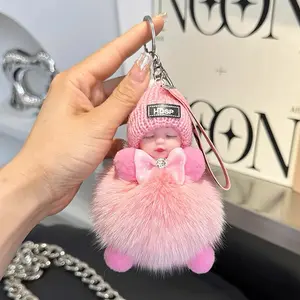 Fluffy Adorable Doll Keychain Cute Plush Baby Pendant Bag Charm Car Keychain Buckle Home Rack Accessory Backpack Hanging Kawaii Aesthetic Viral TikTok Gifts for Women Girls Soft Fur Toy