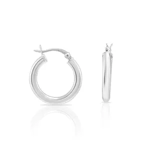 Sterling Silver Classic Shiny Polished 3MM Round Hoop Earrings 16MM - 50MM