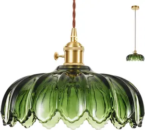Glass Pendant Light Vintage Light Fixtures (No Bulb Included) Glass Pendant Lights Kitchen Island, Gold Pendant Light, Modern Chandelier Pendant Shade Green Light Fixture for Bedroom Hotel Dining Room