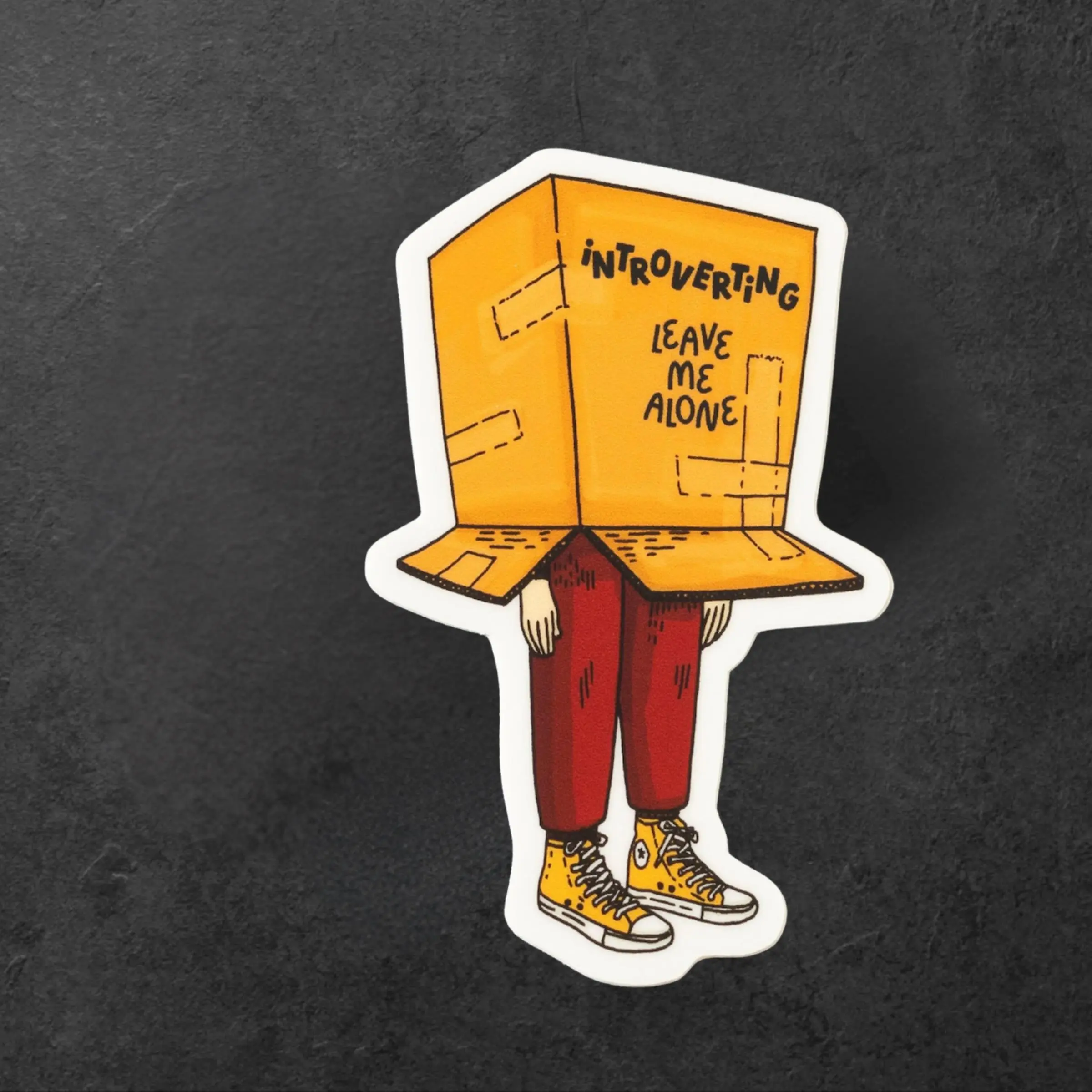 Introverting Leave Me Alone Cardboard Box Sticker, Sarcastic Anti Social Humor Vinyl Decal for Laptop and Phone