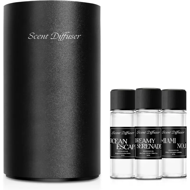 Black Waterless Essential Oil Diffuser Starter Kit - Battery-Operated Mini Room Fragrance Freshener, Includes 3x20ML Essential Oils, Portable Aromatherapy Device for Home & Office