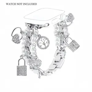 Fashion Pearl String Heart-shaped Pendant Watch Band, Smart Watch Straps, metallic Cuban Chain with Shiny Pendant for iWatch Series 10 9 8 7 6 5 4 3 2 SE Ultra 2, Smart Watch Accessories, Wearable, Smartwatch Strap