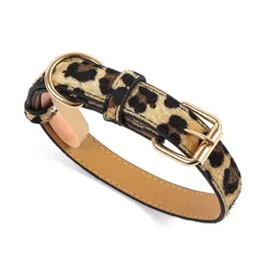 Stylish Animal Print Dog Collar, Adjustable Pet Collar with Reinforced Leash D-Ring, Fashion Designer Collar for Small & Medium Dogs (Leopard  Print & Snake Print)