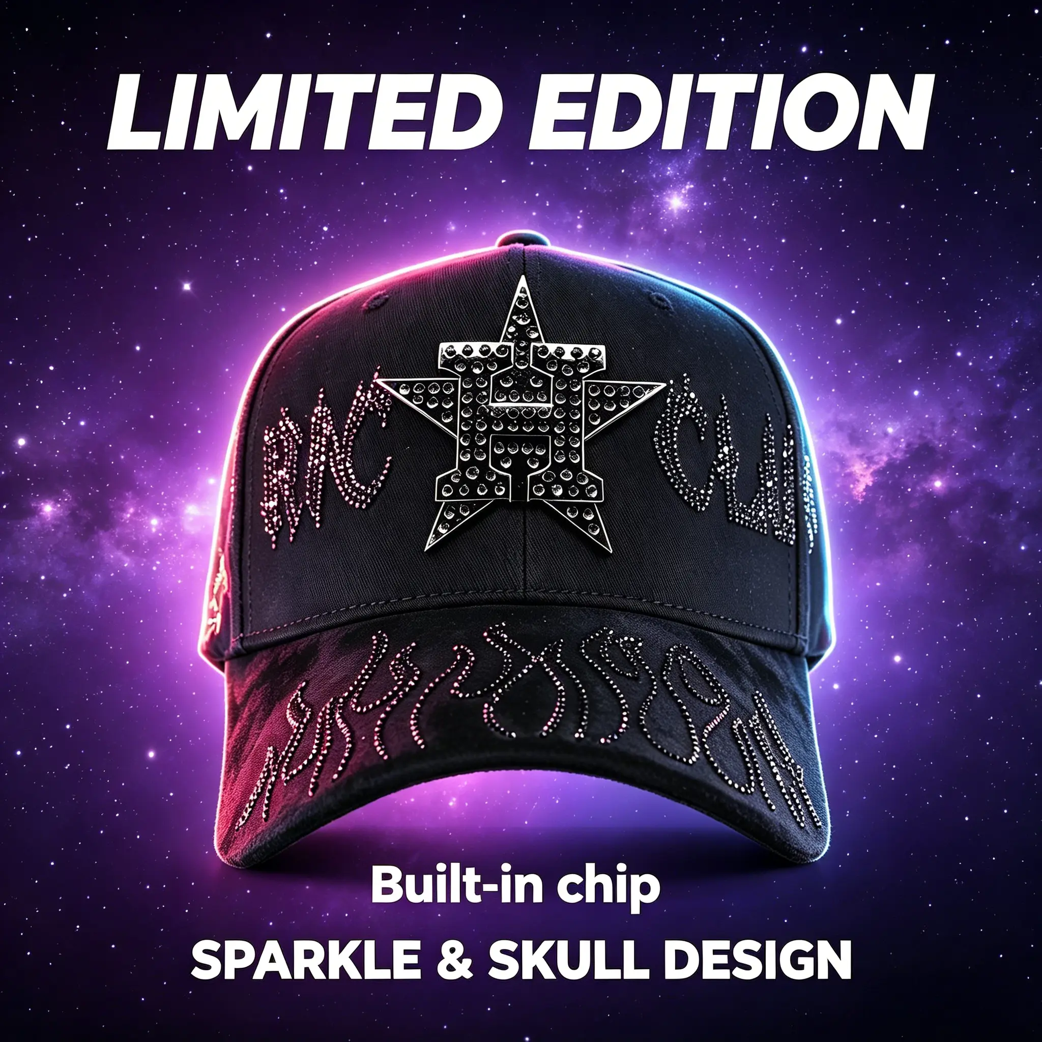 Black Flaming Skeleton Rhinestone Snapback Hat - Skull Flame Novelty Party Hat, Unisex Adjustable Embroidered Hip Hop Urban Streetwear Headwear, Novelty Party Hats