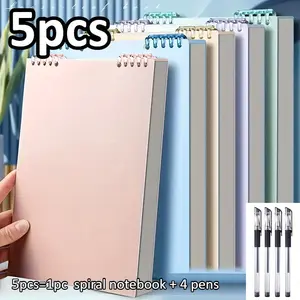 5-Piece Set Spiral Notebook & Pens, 60 Sheets 120 Pages College Ruled Paper, Thick Lines Easy Tear-Out for Note-Taking & Study Organization, Stationery