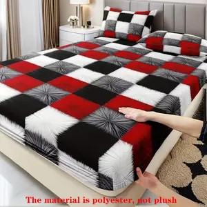 Modern Geometric Bed Sheet Set (1 Fitted + 2 Pillowcases), Comfortable and Stylish, Suitable for Dorms and Hotels, All Seasons Use, Decorative Bedsheet Sets