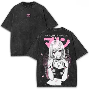 Marin Kitagawa My Dress-Up Darling Oversized Washed Tee 260GSM With Pink Sakura Anime Back Art | Cute Waifu Collector Shirt Cotton Streetwear