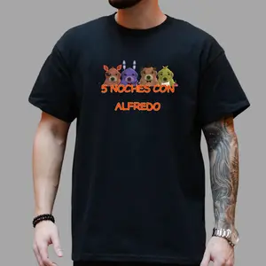 5 Noche Con Alfredo T-Shirt – Hilarious Spanish Meme Tee, Parody Graphic Shirt Inspired by Five Nights, Casual Streetwear Top for Men & Women, Casual Menswear Tops