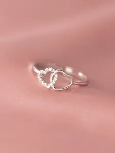 Double Heart Design Heart Cluster Ring Artificial Zirconia Rings for Women & Girls, Elegant Jewelry for Wedding Engagement Ring, Suitable for Daily Dating Wear & As Birthday Anniversary Valentine's Day Gift