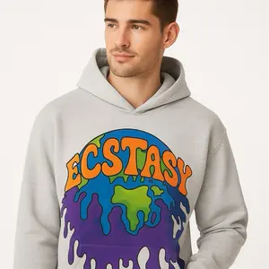 Turn heads with the Ecstasy Drip Earth Hoodie – where bold streetwear meets psychedelic vibes. Featuring a vibrant melting Earth graphic and retro “ECSTASY” lettering, this soft pullover hoodie blends comfort, color, and culture. Perfect for everyday wear