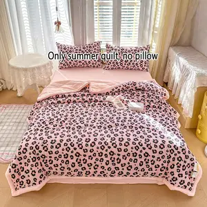 Pink leopard print summer quilt, soft and breathable lightweight summer blanket, an air conditioning blanket suitable for summer bedrooms, offices, beds, living rooms, and home, Cooling Breathable Bedding