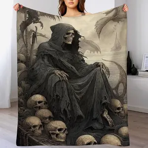 La Santa Muerte Soft Flannel Throw Blanket,All Season Cozy Knitted Thermo-RegulatingCover,Lightweight Fabric,Perfect For Napping,Christmas Present