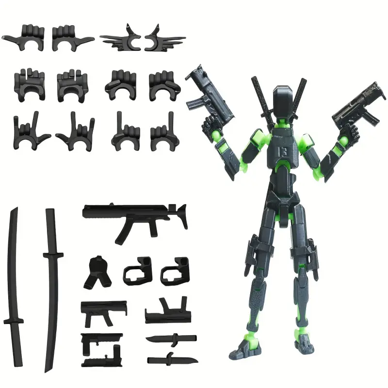 [Full Body Dummy13 Figure] Hand-Painted 5.54" Multi-Jointed Action Figure - Dummy13, Full Body Mechanical Toy with Accessories, Perfect for Desk Decor & Creative Gifts, Black