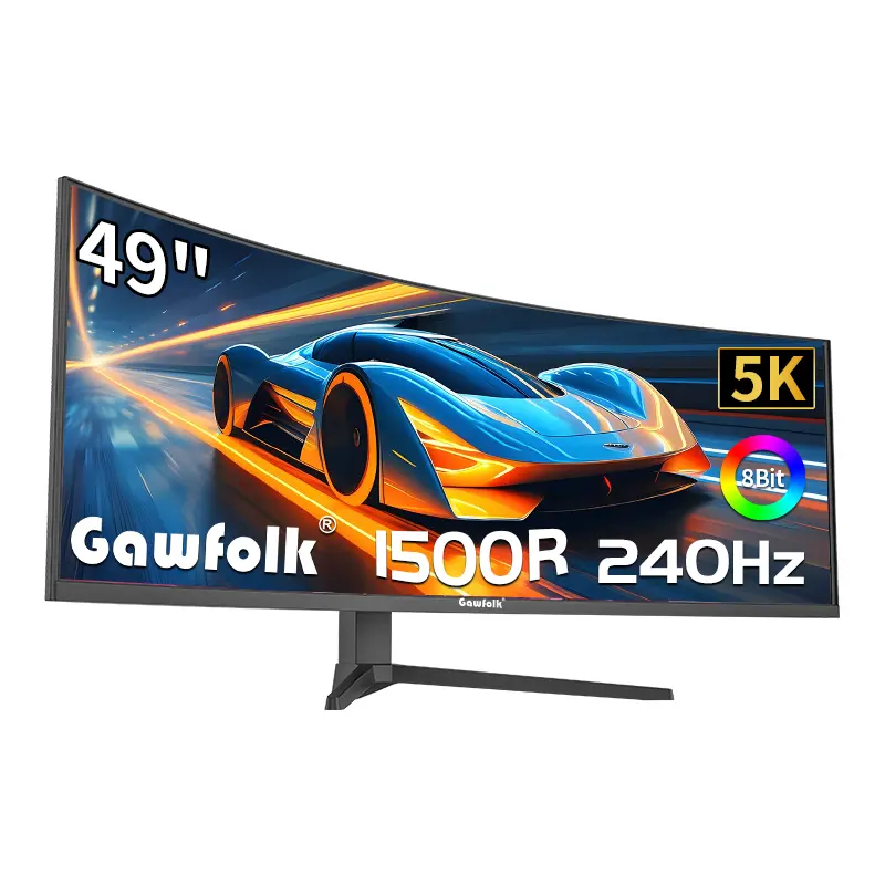 Gawfolk 49 Inch Ultrawide Curved Gaming Monitor – DQHD 5120x1440 240Hz VA Panel, 1500R Curvature, AMD FreeSync, Height Adjustable Stand, HDMI 2.1 DP 1.4, VESA Wall Mount Compatible for Sim Racing & Office