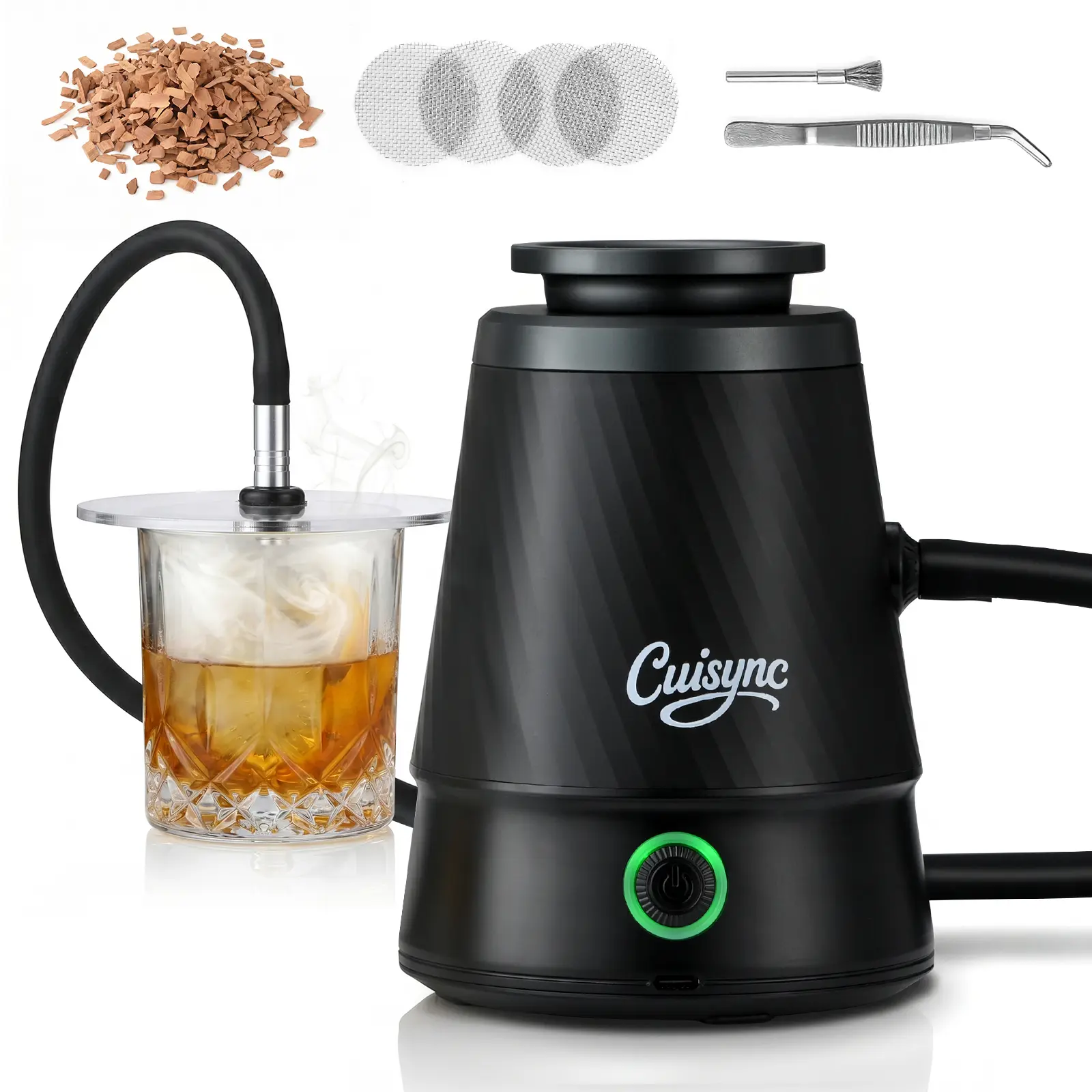 Price So CHEAP！Cuisync Electric Whiskey Smoker Kit with 6 Flavors Wood Chips, Built-In Lighter Ignites, No Butane Required, Rechargeable Cocktail Smoker Kit, Birthday Bourbon Gifts, Father's Day Gifts for Men-Bronze