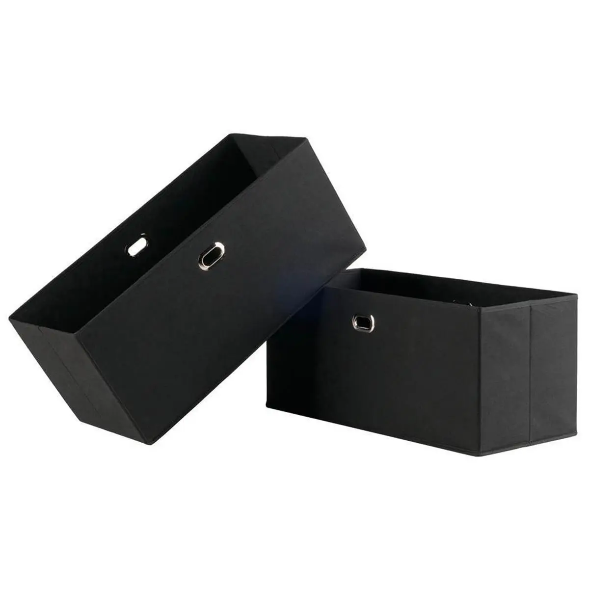 212 MAIN 2-Piece Foldable Rectangular Reinforced Polyester Storage Baskets Set - Black Shelf Boxes with Reinforced Handles for Home Organiser