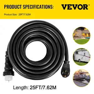 VEVOR 25Ft 50 Amp Generator Extension Cord STW 6/3+ 8/1 Generator Cord 125V 250V Generator Power Cord N14-50P SS2-50R CS6364 Twist Lock Connectors Tested to UL Standards