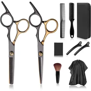 Hair Cutting Scissors Kit, Stainless Steel Hair Scissors Professional Haircut Scissors Set with Hair Scissors, Thinning Scissors, Haircut Accessories in Leather Case for Men/Women-10PCS Blue