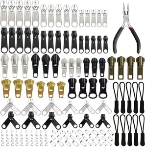 169 count Zipper Repair Kit Zipper Replacement Zipper Pull Rescue Kit with Zipper Install Pliers Tool and Zipper Extension Pulls for Clothing Jackets Purses Luggage Backpacks ( and Black)