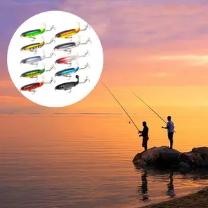 10pcs Whopper Artificial Topwater Fishing Lures for Bass, Floating with Rotating Tail, Barb Treble Hooks for Saltwater Popper Fishing, Artificial Fishing Lure, Topwater Fishing Lure