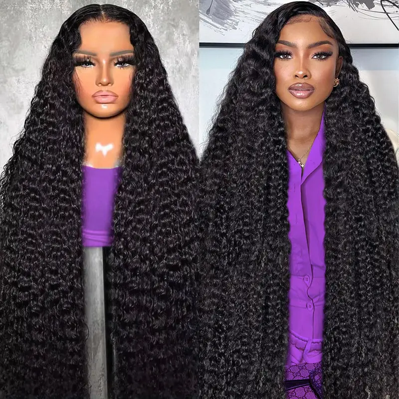 Hoyrhra 30-Inch 13x6 Deep Wave HD Lace Front Wig Human Hair, Pre-Plucked with Bleached Knots, 180% Density Natural Color 13x6 Human Hair Wig for Black Women