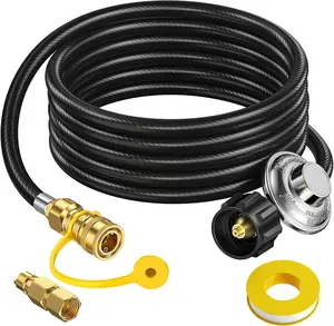 Alloxity 12FT Propane Hose with Regulator, 3/8" inch Quick Connect Disconnect for Big Heater F271803, 3/8" Female Flare Adapter for Generator Charbroil Blackstone Weber Griddle Grill Fire Pit Stove