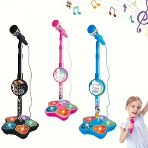 Kids Microphone with Adjustable Stand, Portable Singing Mic, Extendable, Includes Cable, Flashing Stage Light Base, for Ages 3-6