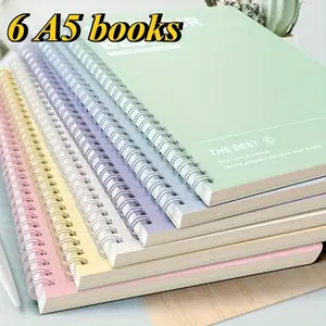 6-Piece A5 Spiral-Bound Notebook Set, Thick & Color-Coded Pages, Ideal for College, Diary, Note-Taking, New Condition