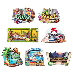 Casual Easy-Remove Country Travel Refrigerator Magnets - Brazil, Cuba, Japan, Vietnam, Australia, Thailand, Philippines Souvenir Gifts, Home Decor for Kitchen, Office Cabinets, Personalized Decor Series