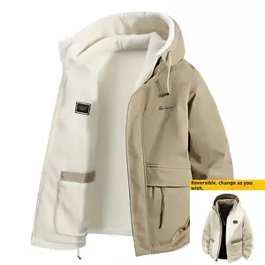 [1pc Reversible Parka] Reversible, Windproof Men's Insulated Parka Jacket | Casual Outdoor Warmth for Fall/Winter, Durable Hooded Coat with Zipper Pockets, 1pc, Outdoor Winter Wear