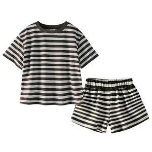2026 Summer Twins Kids Boy Girls Clothing Sets Cotton Children Outfits Striped Short Sets Brother and Sister Matching Clothes