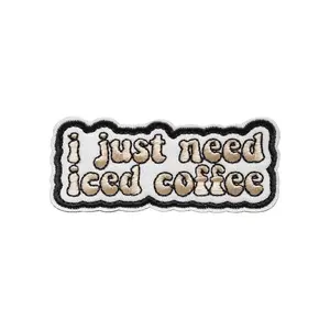 ICED COFFEE Patch Fun Tactical Meme Velcros Quotes Morale Hook Loop Fastener Badge Embroidered for Cap Jeans Molle Backpack